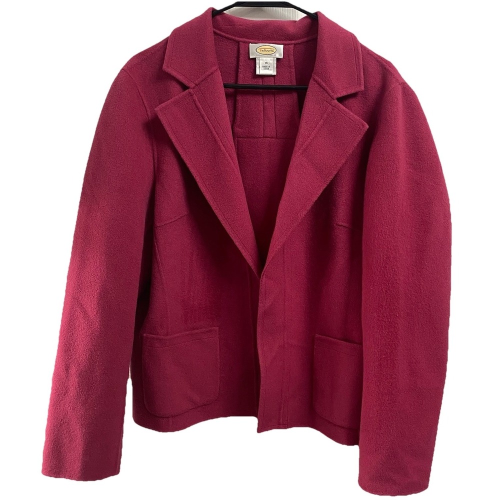 TALBOTS Womens 100% Wool Open‎ front Hot Pink Blazer Back Pleat Jacket Sz.14 EUC